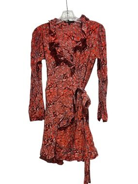 MAJE Ruffle Wrap Mini Dress Women's Size 2 Long Sleeve